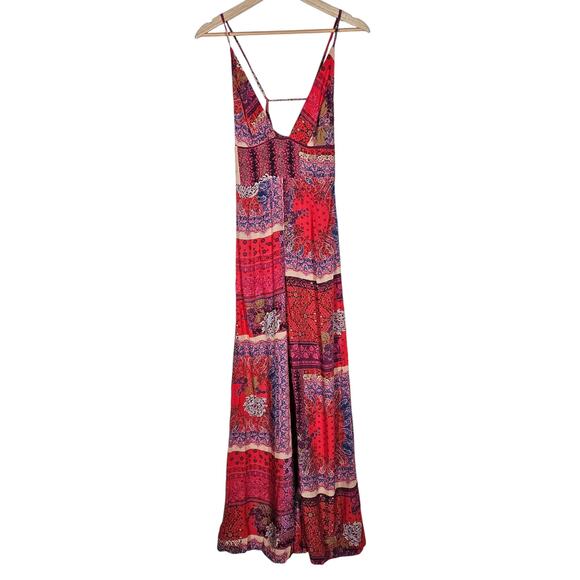 Free People Pants - Free People Margarita Jumpsuit 0 Multicolor Paisley Plunge V Neck Wide Leg